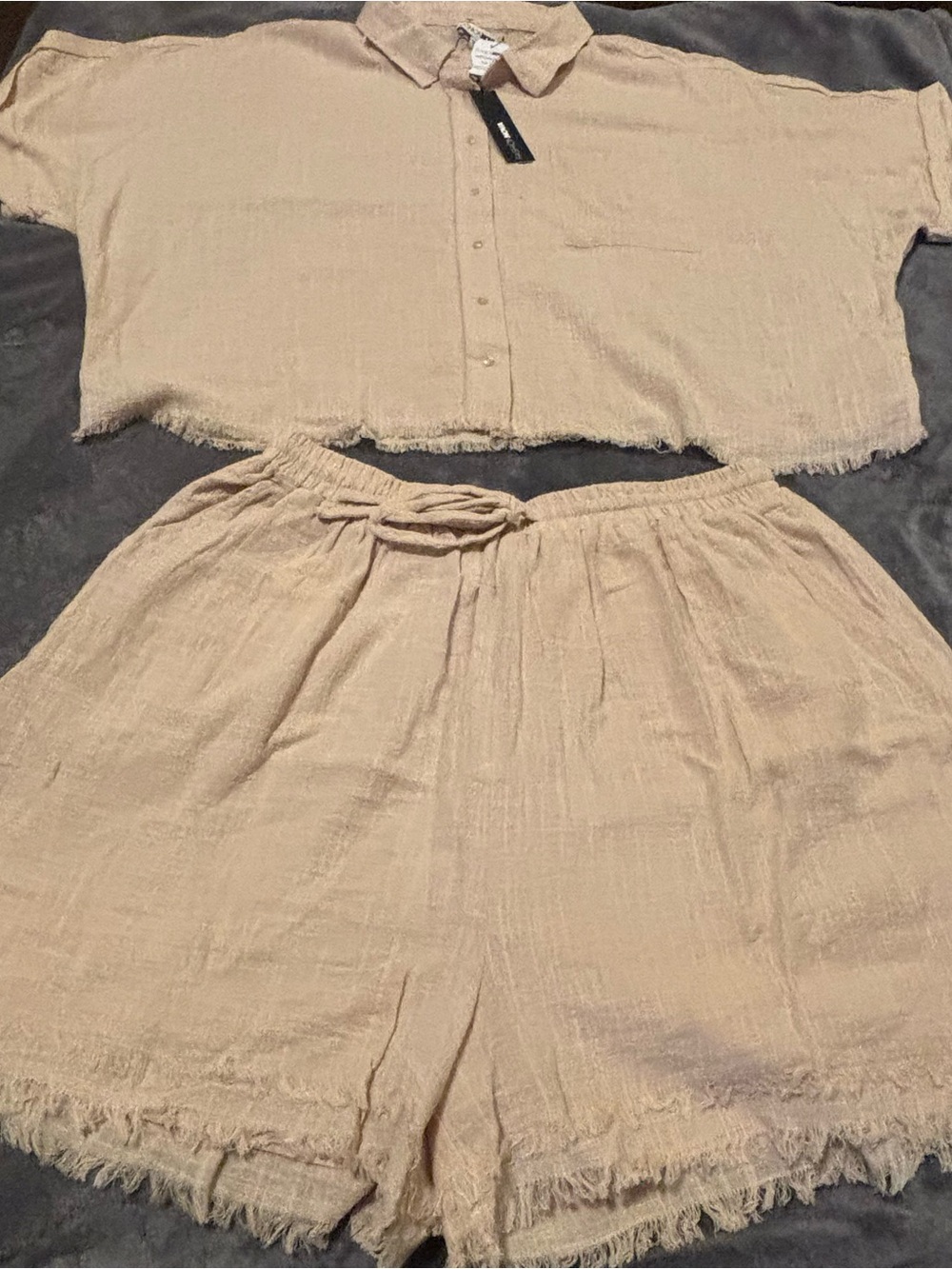 Women’s 3X Plus Size Fashion Nova Taupe Linen Matching Short Set (2 PC)